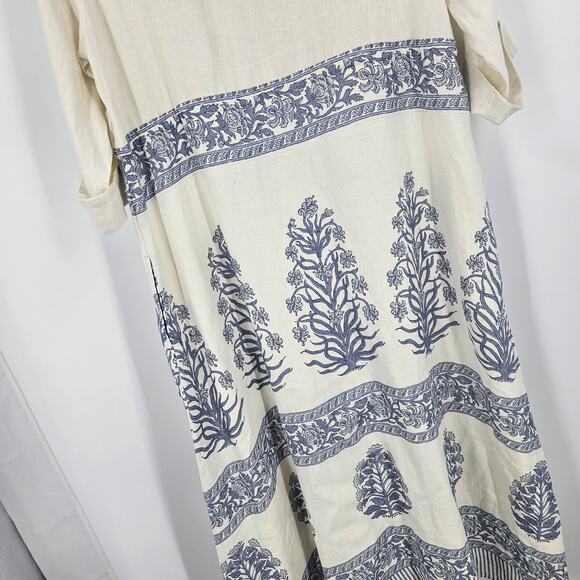 Spartina 449 Maxi Dress White Blue Linen Embroidered Tassels Summer Boho Size XL - Picture 10 of 11